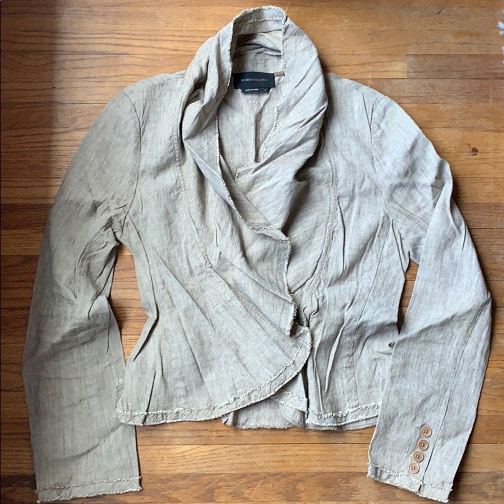 BCBG MaxAzria linen blazer- tan/cream